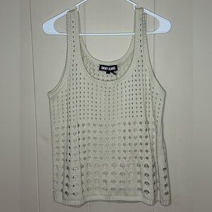 DKNY Jeans Beige Open-stitch Sweater Sleeveless Scoop Neck Tank Top